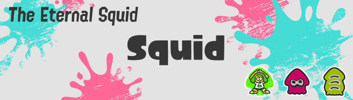 Splashtag. Title: The Eternal Squid. Name: Squid. Badges: squid, squid, squid. Background: Ink splatters in the transgender flag colors.